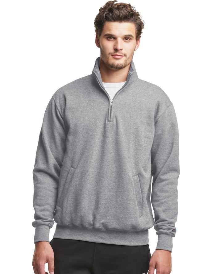 Champion Mens Sweatshirt NZ - Powerblend Fleece 1/4 Zip With Pockets Grey ( 6879-NZKIC )